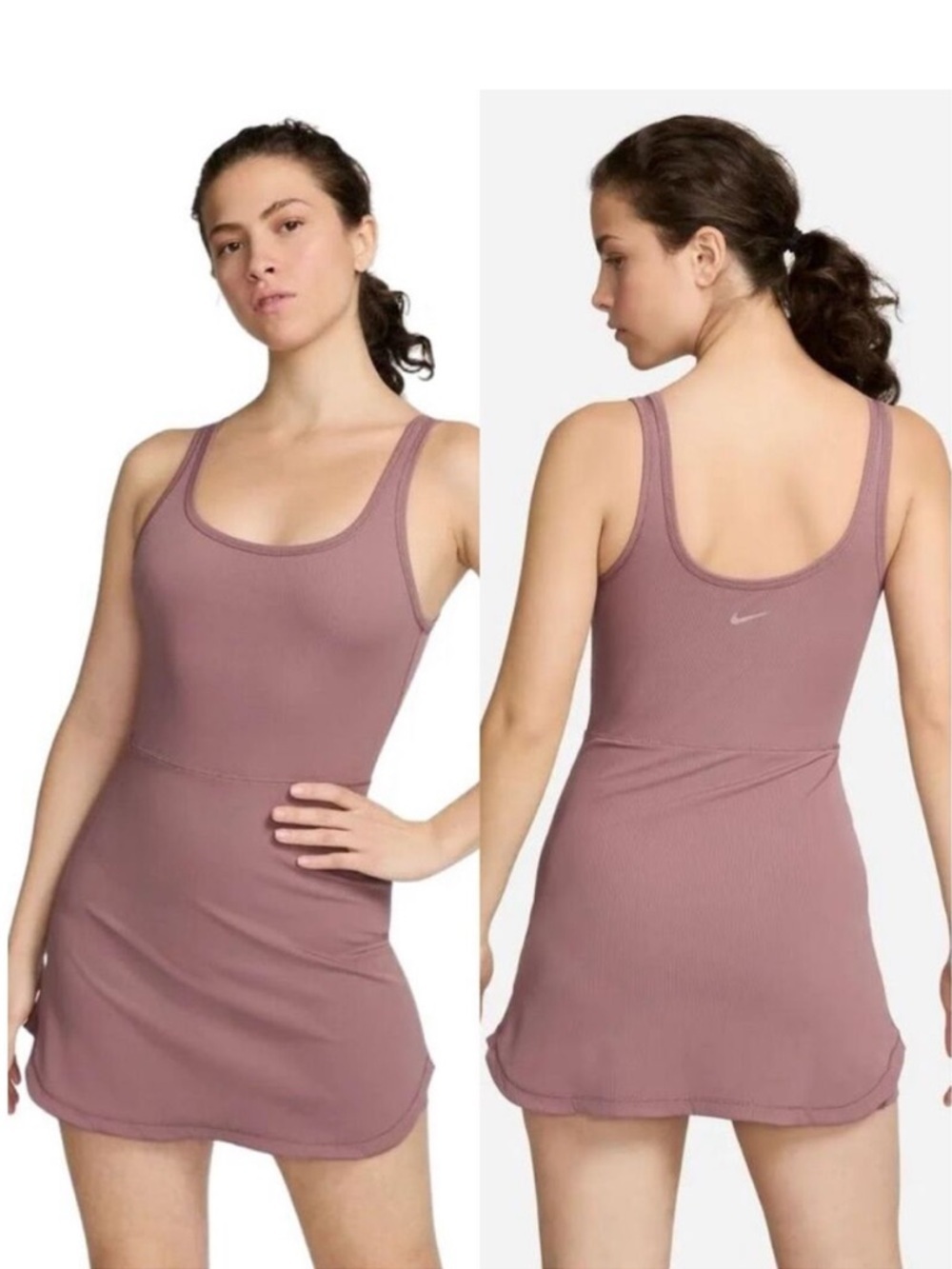 Nike MAUVE Dri-FIT One Scoop Neck Ribbed Dress Romper